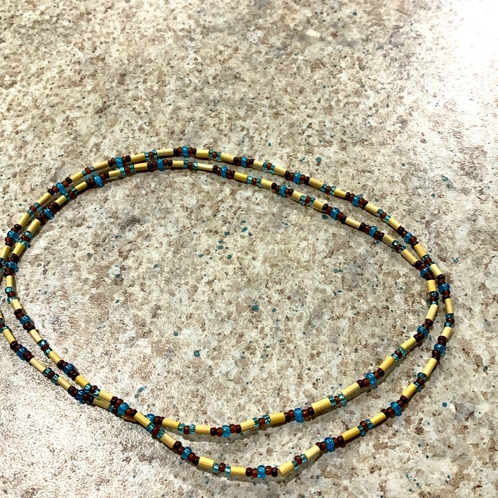 Necklace. Hand beaded. Beautiful blues, browns and cream colors.